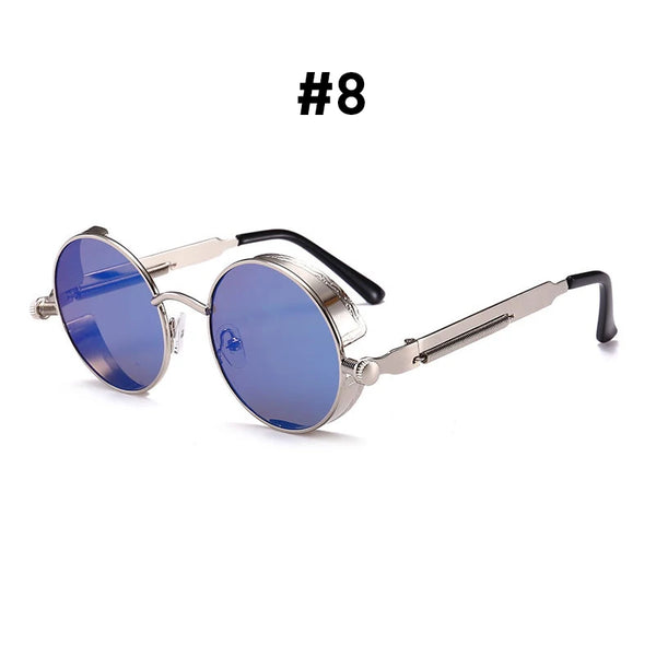 Vintage Red Lens Round Steampunk Metal Sunglasses