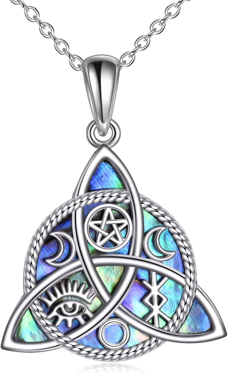 Sterling Silver Pentagram Necklace Triple Moon