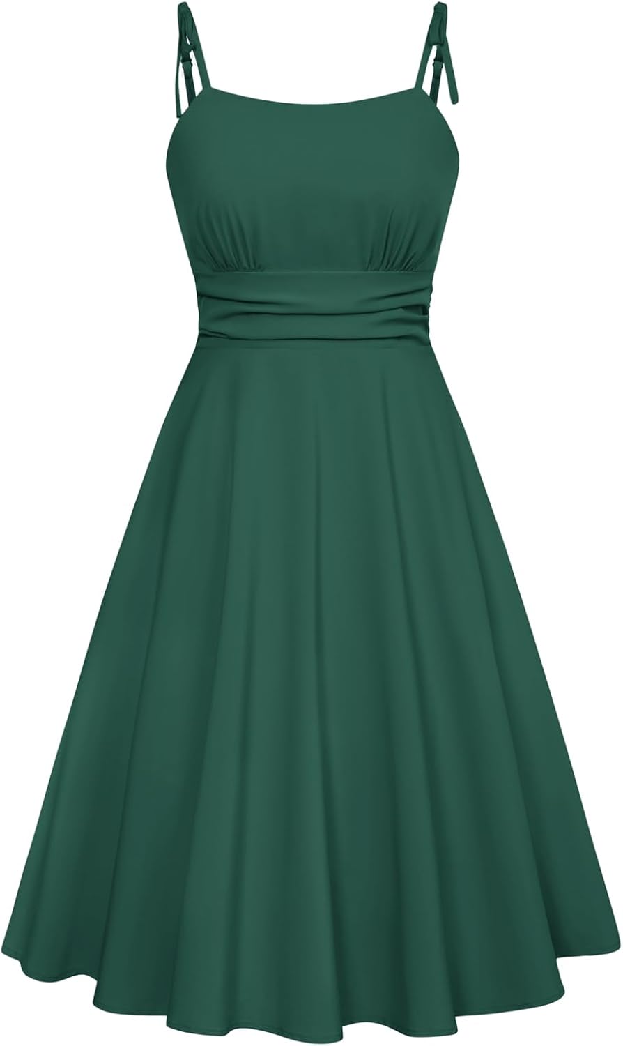 Summer Dress Spaghetti Strap Flowy Midi Beach Sundress Wedding Guest Cocktail Dress