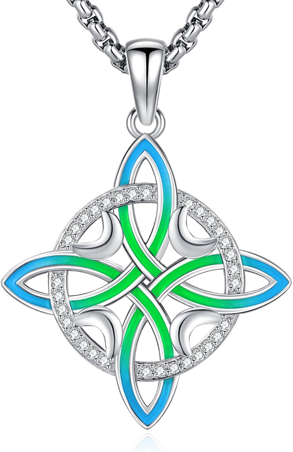 Sterling Silver Pentagram Necklace Triple Moon Tetragrammaton