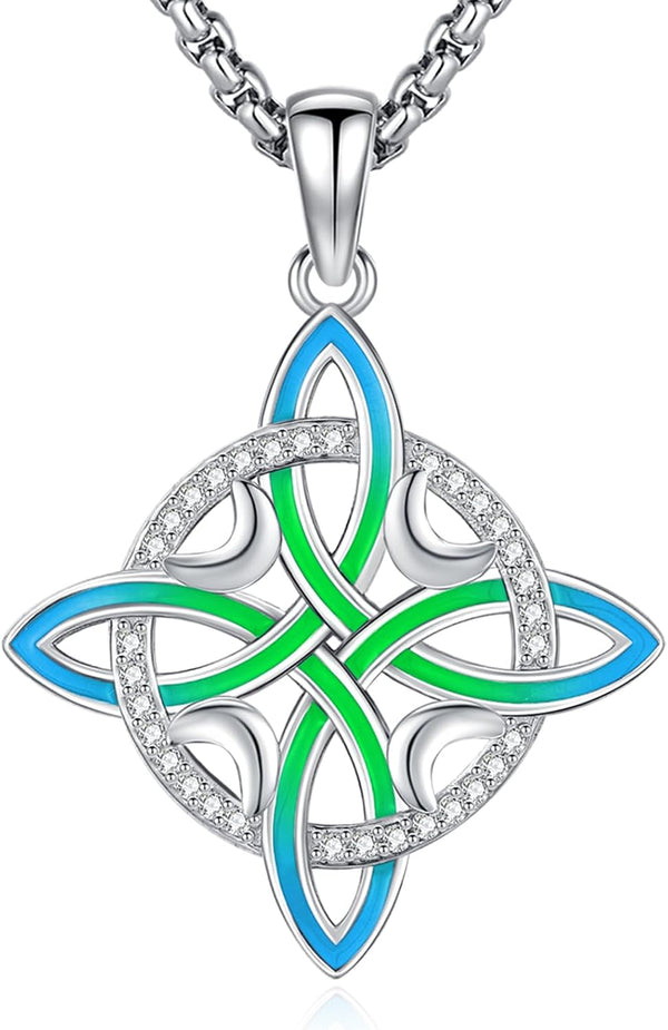 Sterling Silver Pentagram Necklace Triple Moon Tetragrammaton