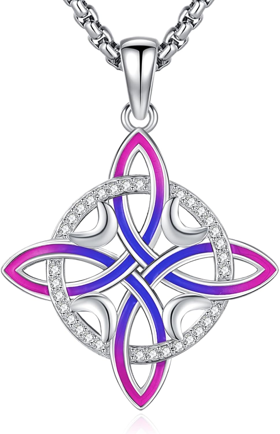 Sterling Silver Pentagram Necklace Triple Moon Tetragrammaton