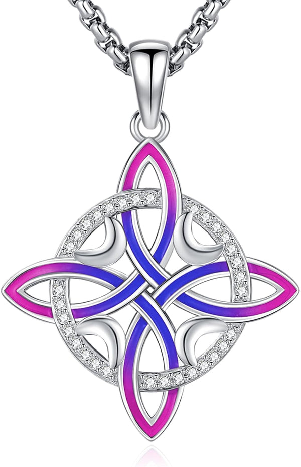Sterling Silver Pentagram Necklace Triple Moon Tetragrammaton
