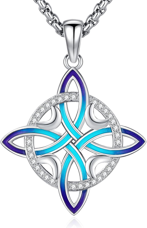 Sterling Silver Pentagram Necklace Triple Moon Tetragrammaton