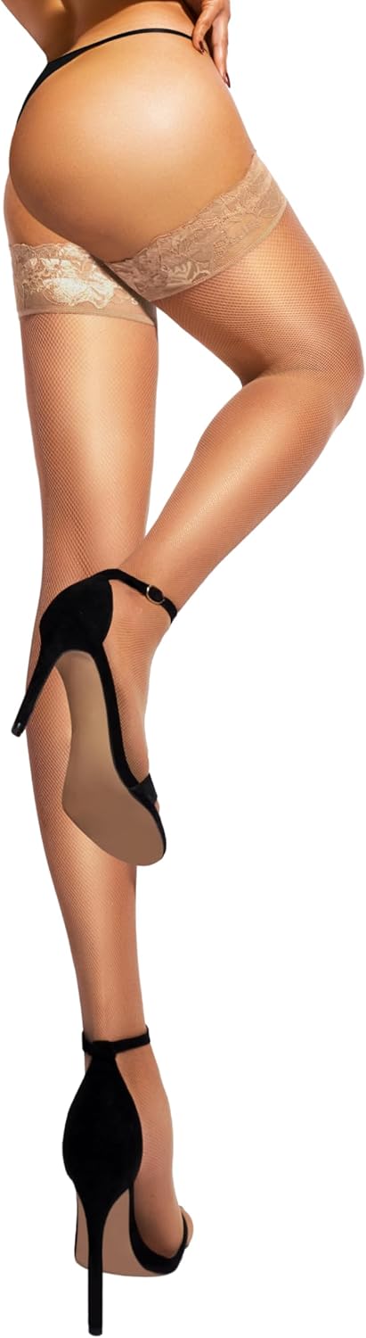 Italian Fishnet Thigh Highs with Silicone Lace Top