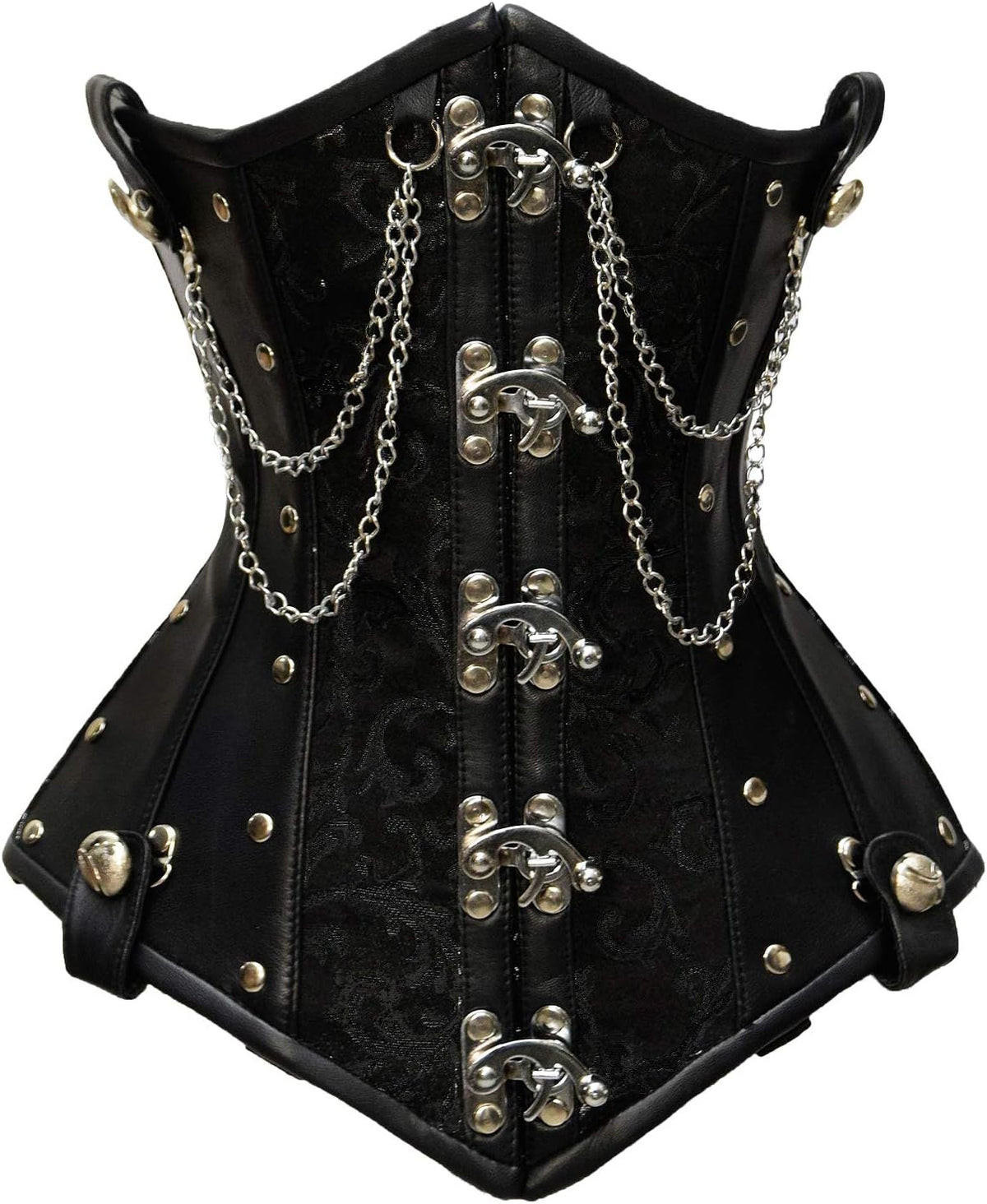 Double Steel Boned Brocade Faux Leather Underbust Corset