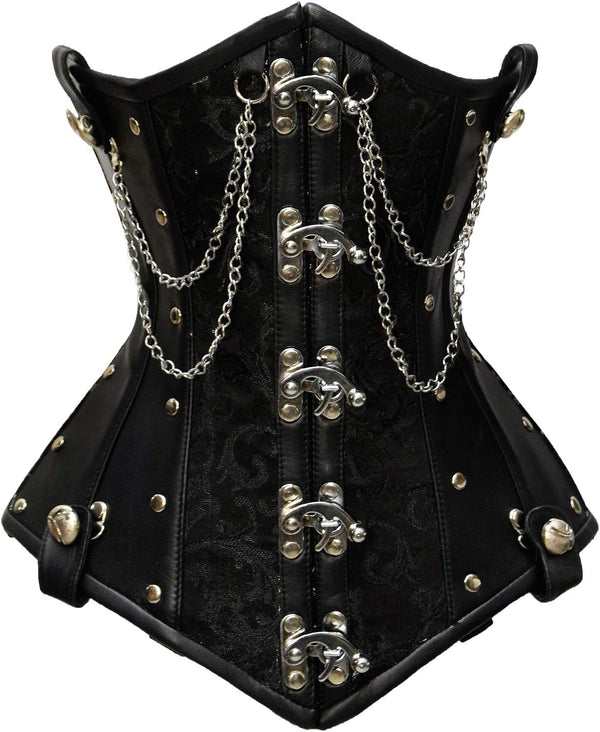 Double Steel Boned Brocade Faux Leather Underbust Corset
