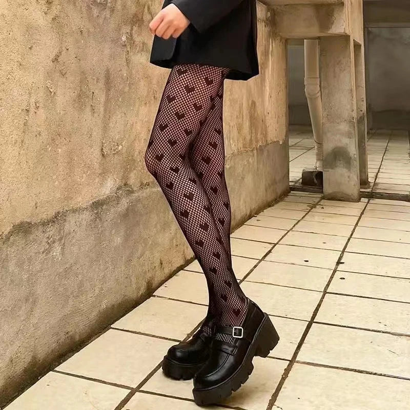 Gothic Lolita Cross Print Fishnet Pantyhose