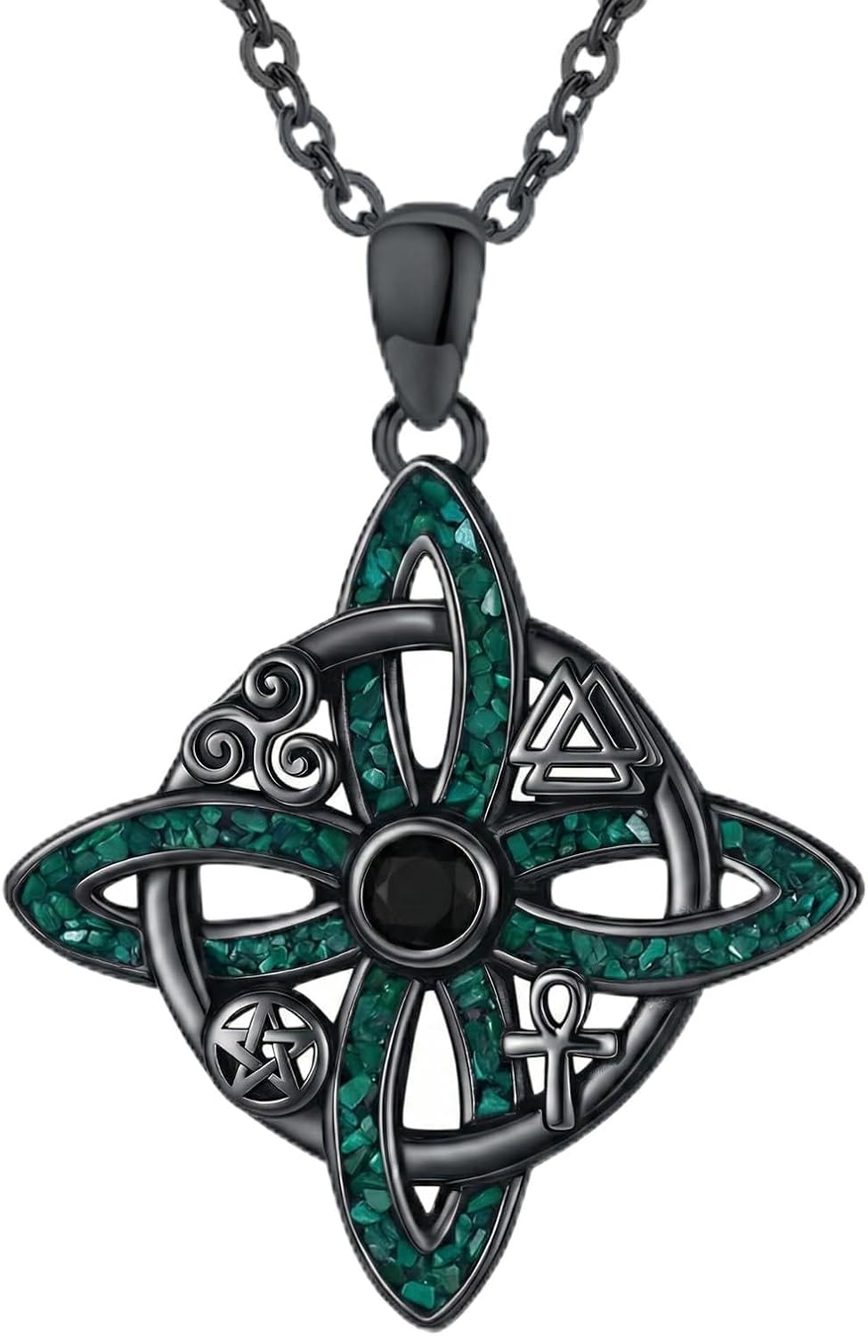 Sterling Silver Pentagram Necklace Triple Moon