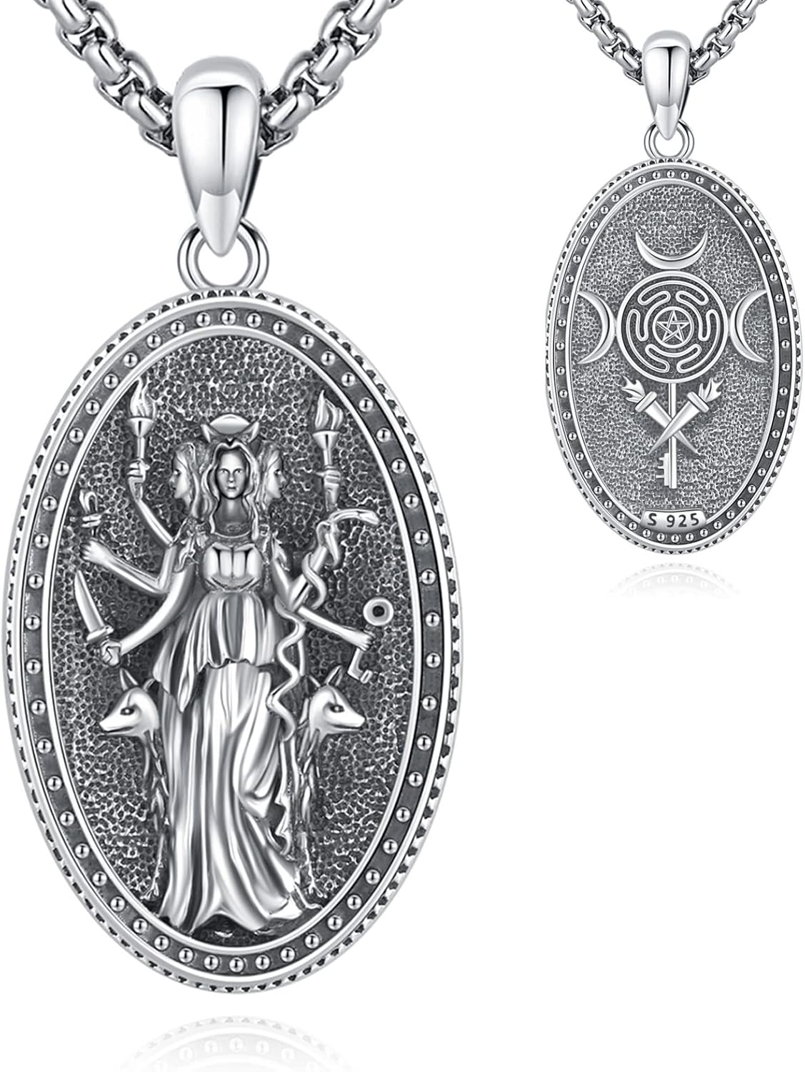 Sterling Silver Pentagram Necklace Triple Moon Tetragrammaton