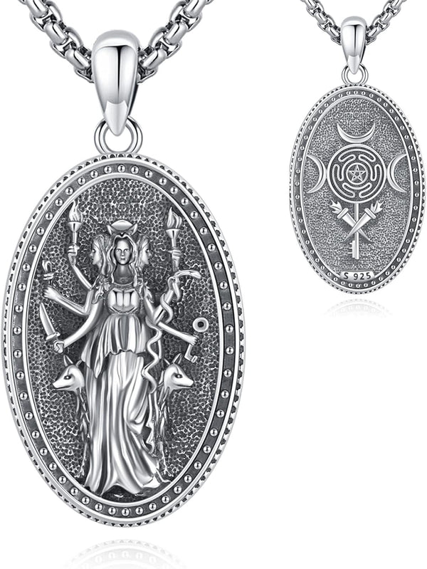 Sterling Silver Pentagram Necklace Triple Moon Tetragrammaton