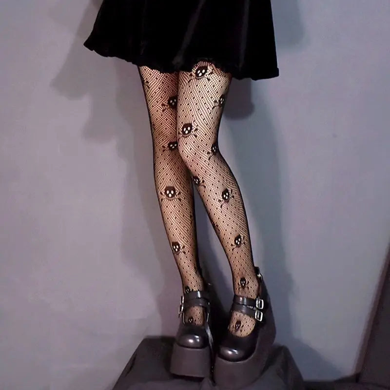 Kawaii Gothic Bow Knot Hollow Fishnet Pantyhose