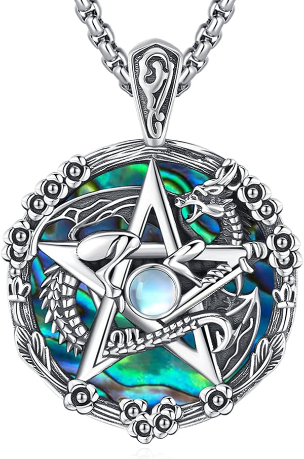 Sterling Silver Pentagram Necklace Triple Moon