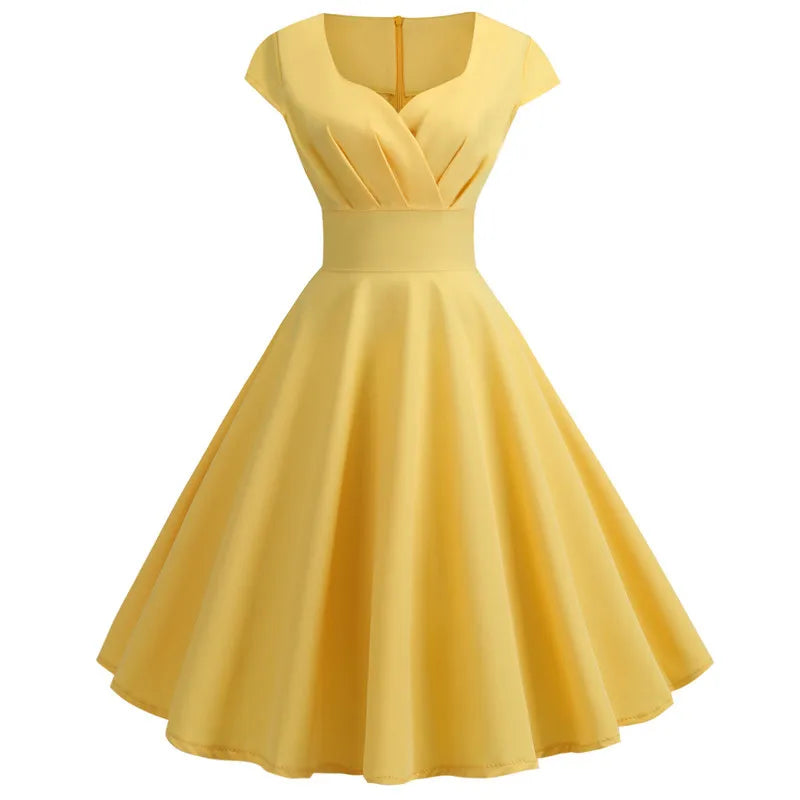 Pink Summer Dress V Neck Robe pin up Party Office Midi Dresses