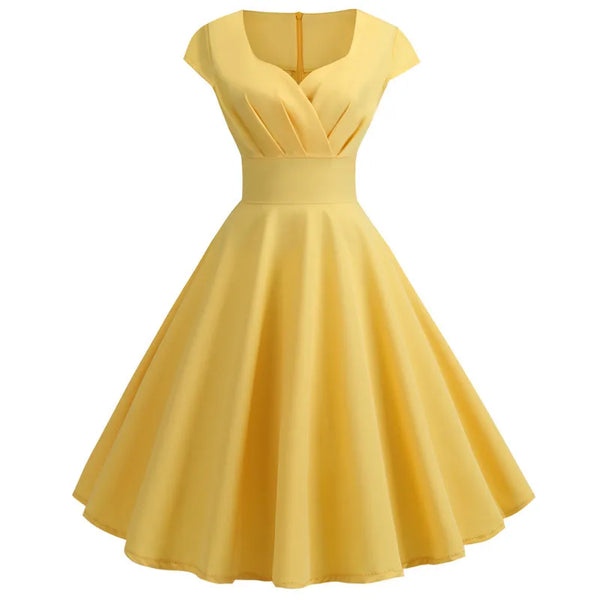 Pink Summer Dress V Neck Robe pin up Party Office Midi Dresses