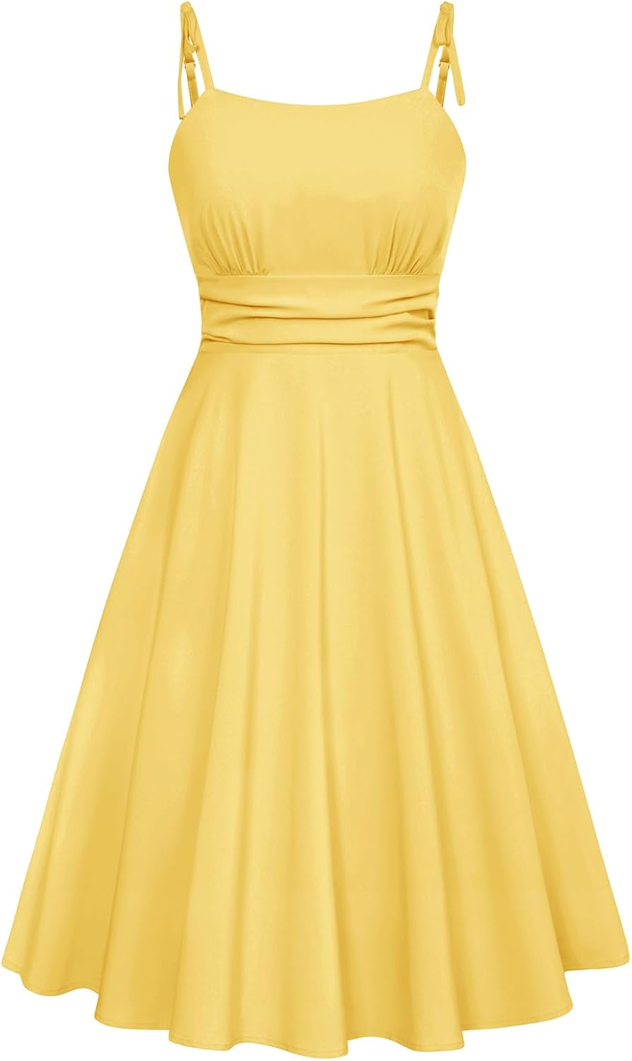 Summer Dress Spaghetti Strap Flowy Midi Beach Sundress Wedding Guest Cocktail Dress
