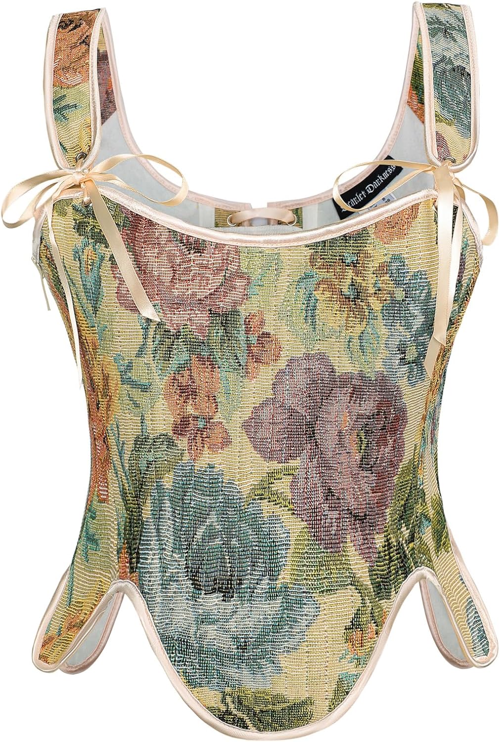Renaissance Floral Lace-Up Bustier with Zipper