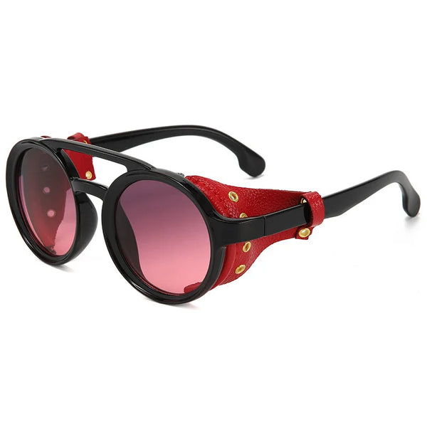 Retro Round Steampunk Sunglasses with Leather Shades