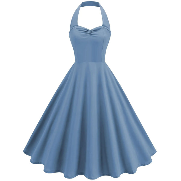 Vintage Swing Dress - Halter Neck Sleeveless Backless - 1950s Rockabilly Pin-Up Style