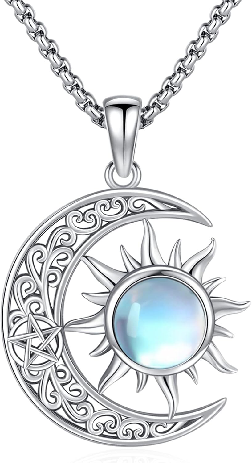Sterling Silver Pentagram Necklace Triple Moon Tetragrammaton
