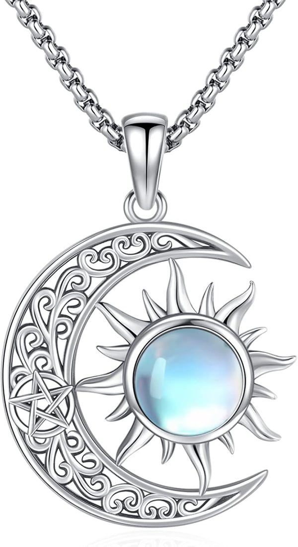 Sterling Silver Pentagram Necklace Triple Moon Tetragrammaton