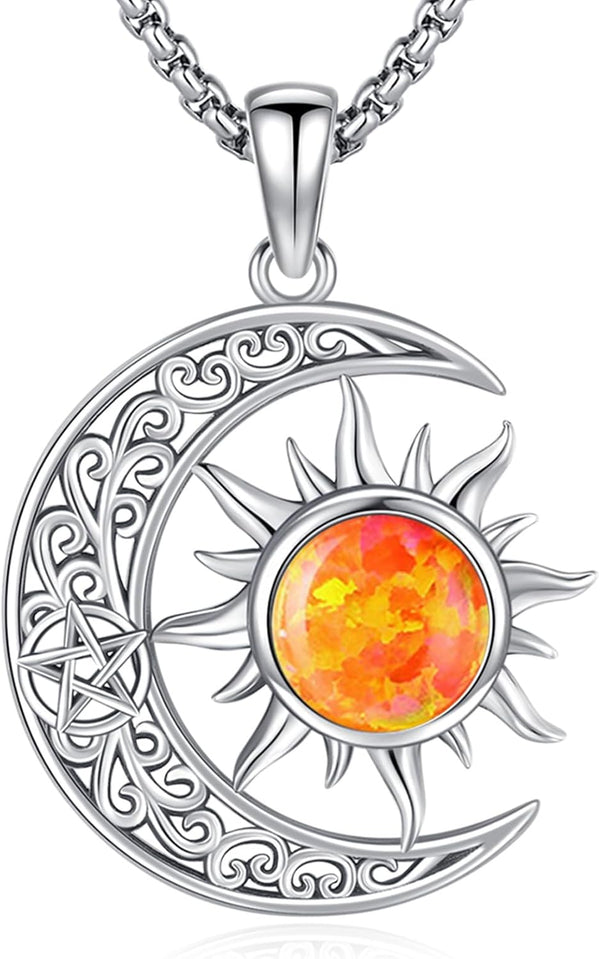 Sterling Silver Pentagram Necklace Triple Moon