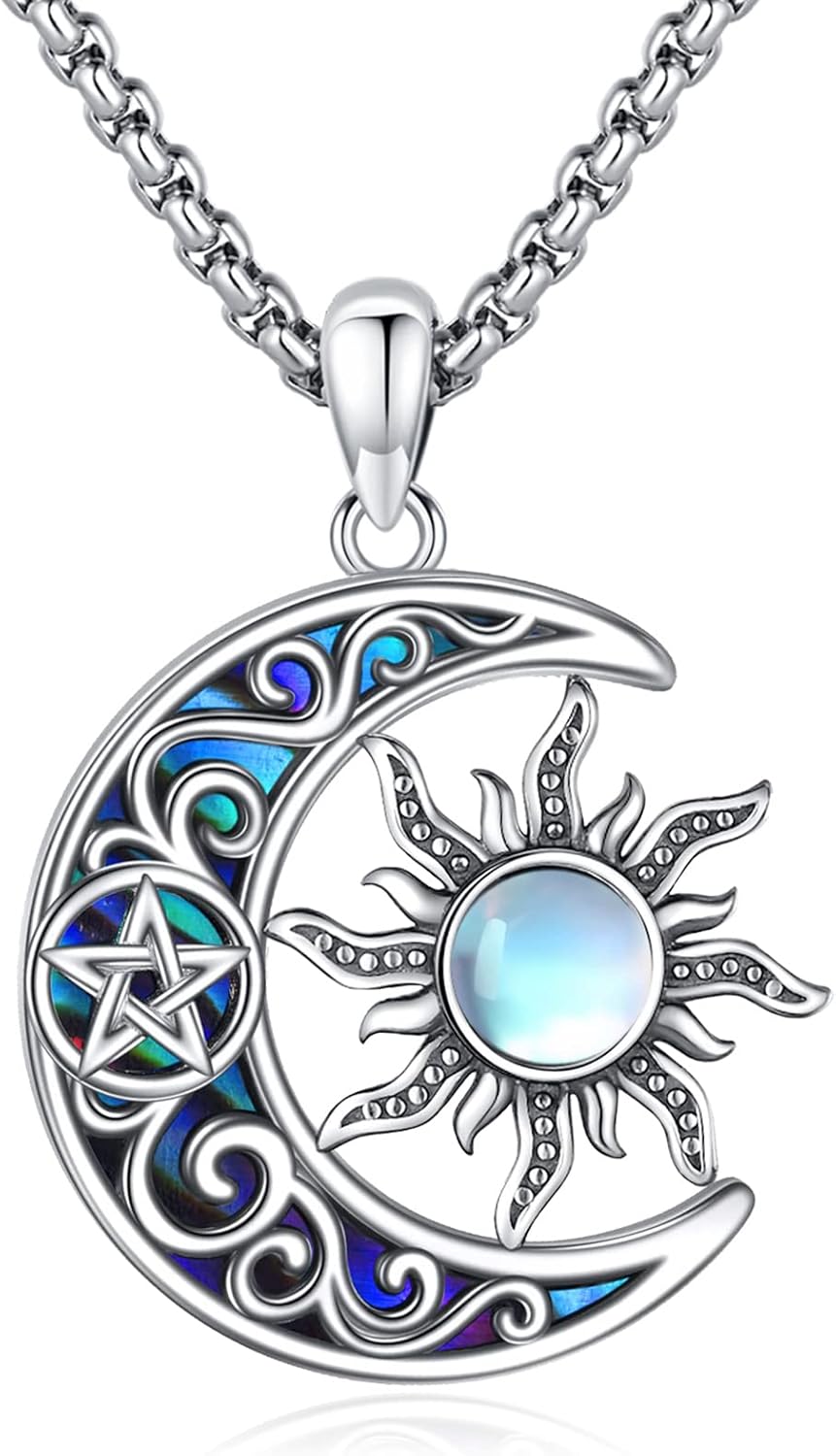 Sterling Silver Pentagram Necklace Triple Moon Tetragrammaton