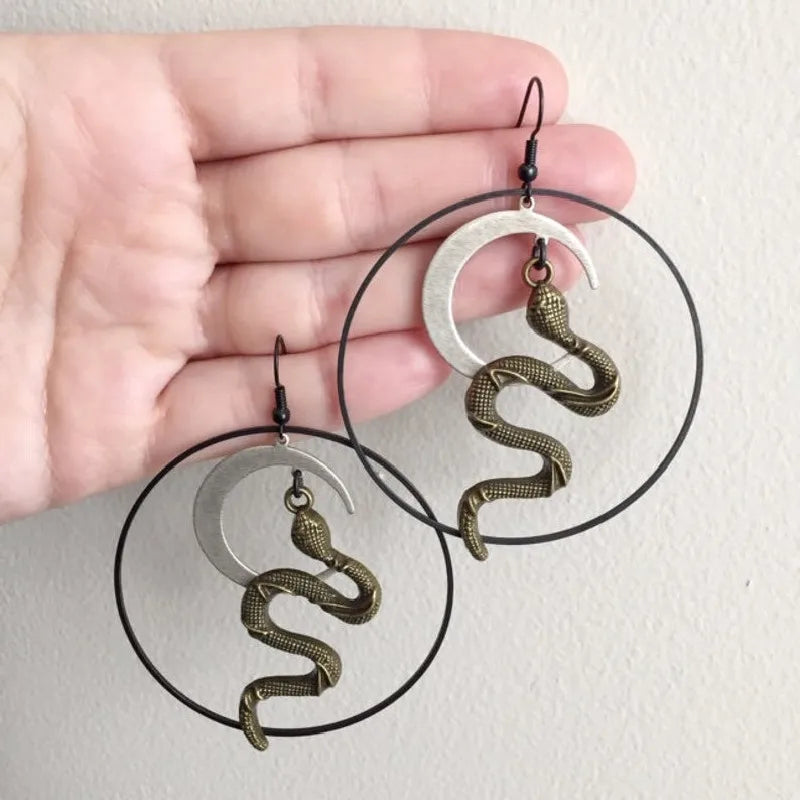 Gothic Snake Earrings - Serpent Moon Ritual Jewelry