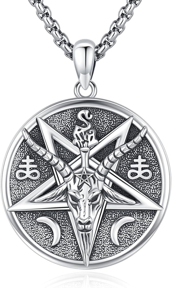 Sterling Silver Pentagram Necklace Triple Moon