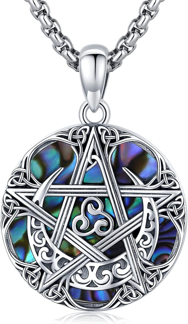 Sterling Silver Pentagram Necklace Triple Moon Tetragrammaton