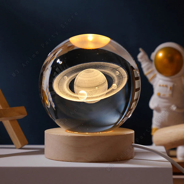 Unique 3d Crystal Ball Night Light LED Lamp Bedside Table Glowing Galaxy Lamp Saturn Planets Moon...