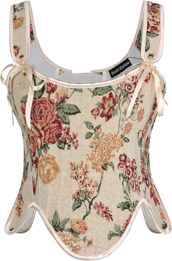 Renaissance Floral Lace-Up Bustier with Zipper