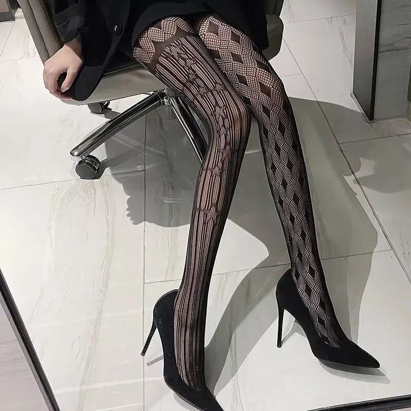 Gothic Lolita Cross Print Fishnet Pantyhose
