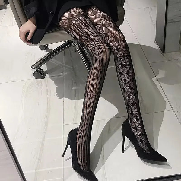 Gothic Lolita Cross Print Fishnet Pantyhose