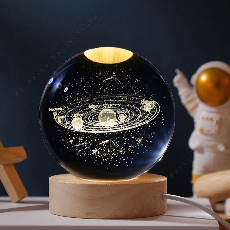 Unique 3d Crystal Ball Night Light LED Lamp Bedside Table Glowing Galaxy Lamp Saturn Planets Moon...