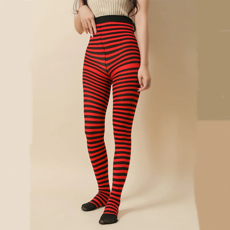 Rainbow Striped Goth Punk High Waist Pantyhose