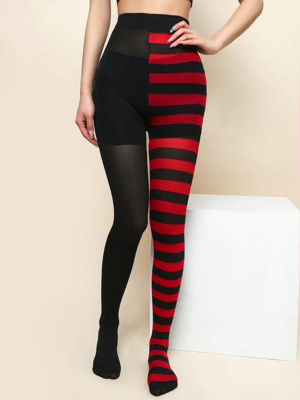 Rainbow Striped Goth Punk High Waist Pantyhose