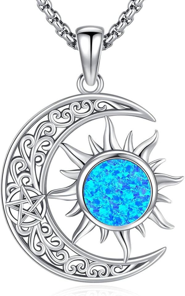 Sterling Silver Pentagram Necklace Triple Moon