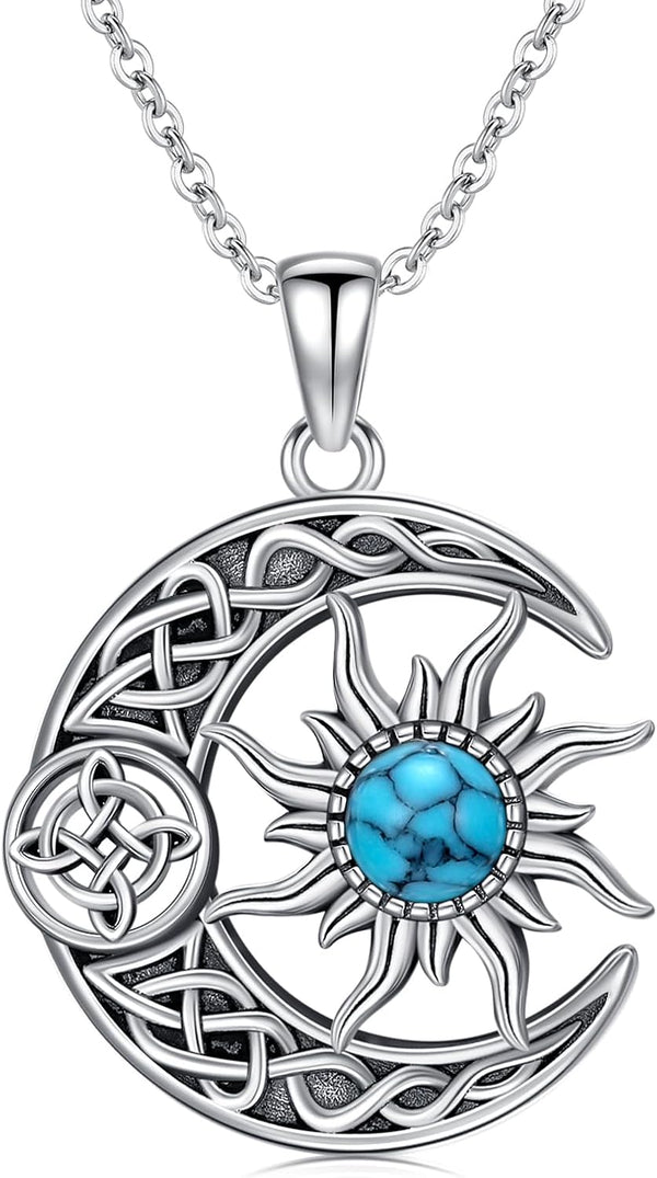 Sterling Silver Pentagram Necklace Triple Moon