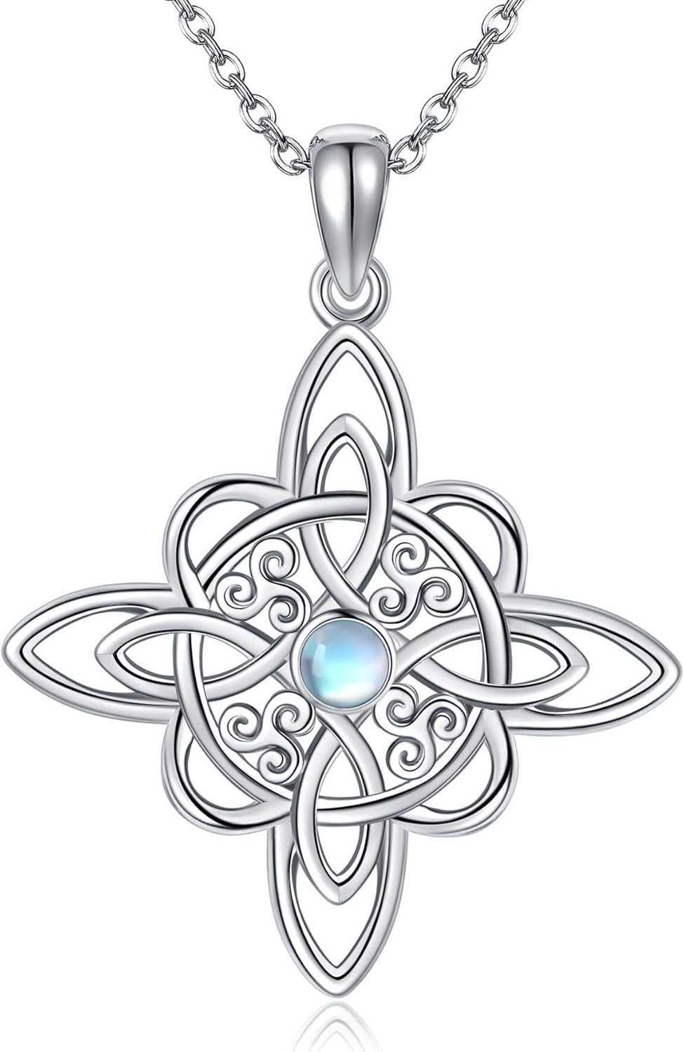 Sterling Silver Pentagram Necklace with Birthstone Triple Moon
