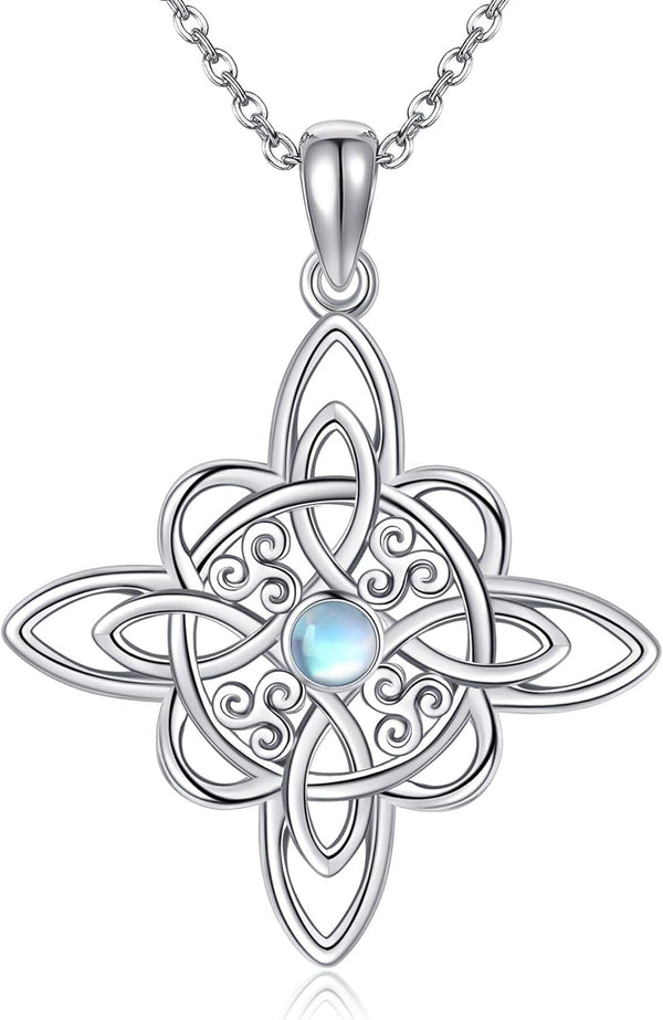 Sterling Silver Pentagram Necklace with Birthstone Triple Moon