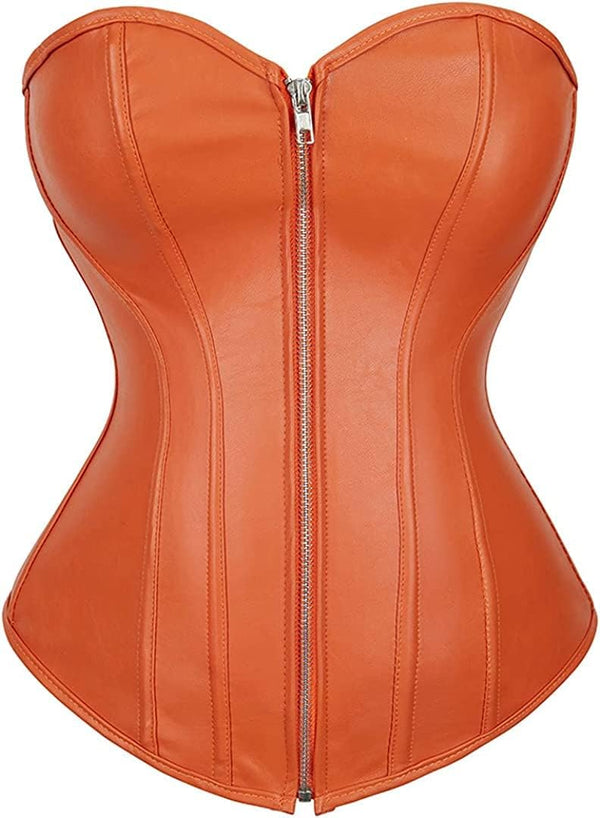 Faux Leather Zipper Steampunk Corset Bustier