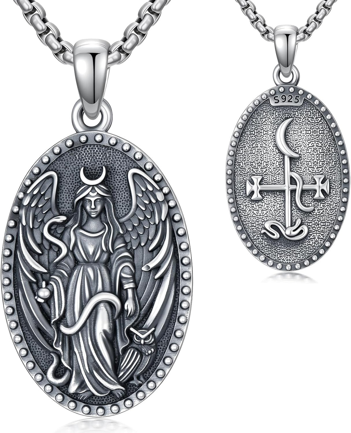 Sterling Silver Pentagram Necklace Triple Moon