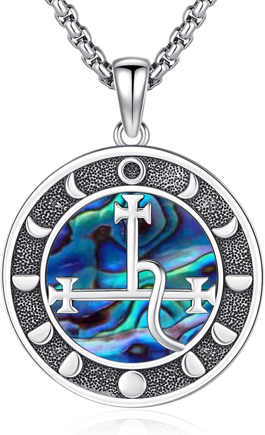 Sterling Silver Pentagram Necklace Triple Moon