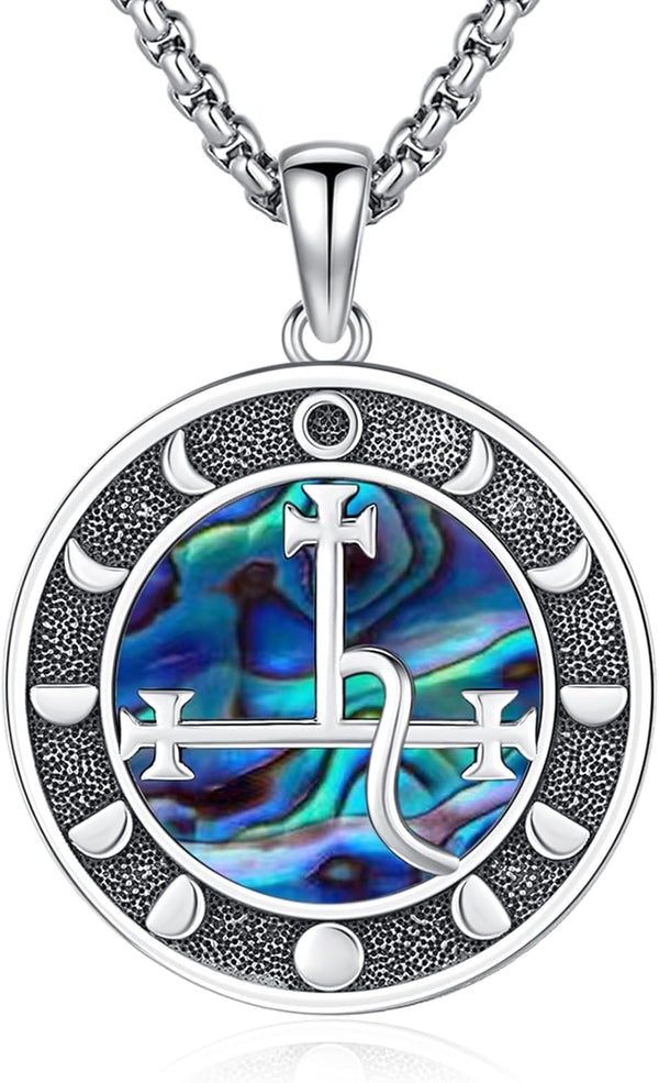 Sterling Silver Pentagram Necklace Triple Moon