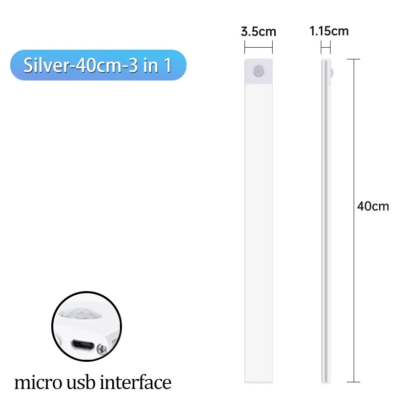 Cabinet Light USB Rechargeable Motion Sensor LED Three Colors in one Lamp for Kitchen Wardrobe In...