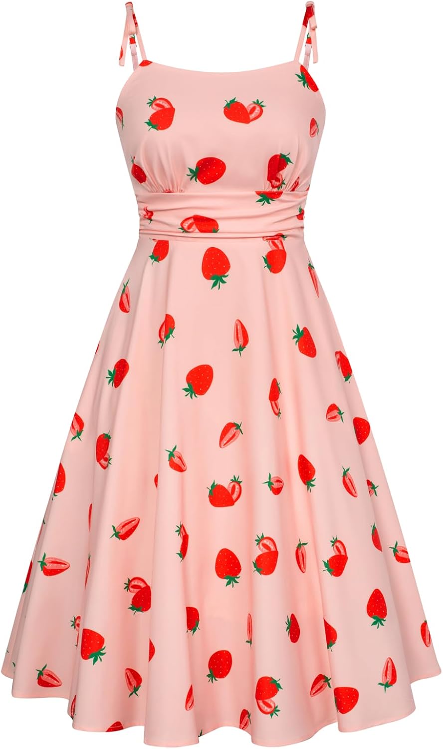 Summer Dress Spaghetti Strap Flowy Midi Beach Sundress Wedding Guest Cocktail Dress