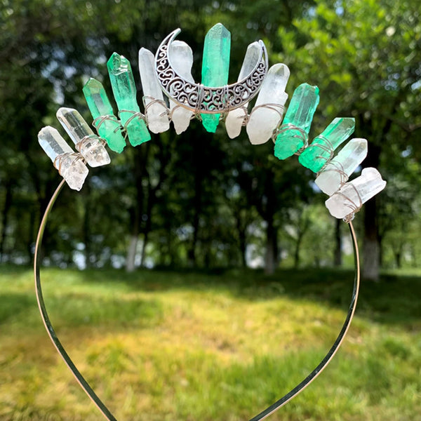 1PC Natural Crystal Quartz Moon Crown Wicca Headband - Spiritual Jewelry