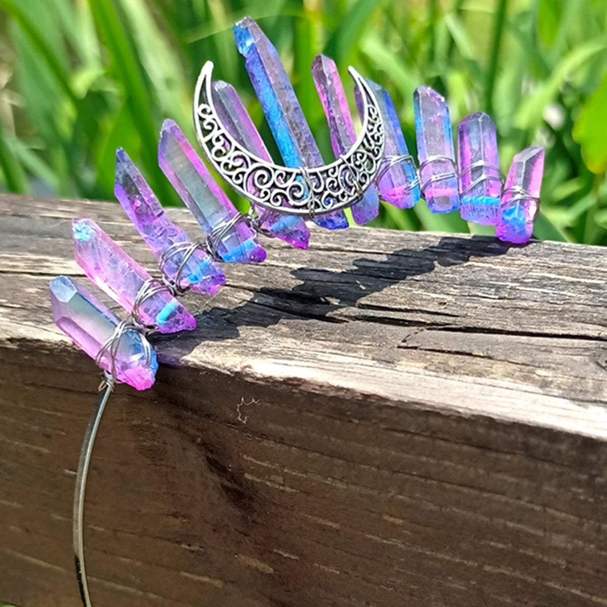 1PC Natural Crystal Quartz Moon Crown Wicca Headband - Spiritual Jewelry