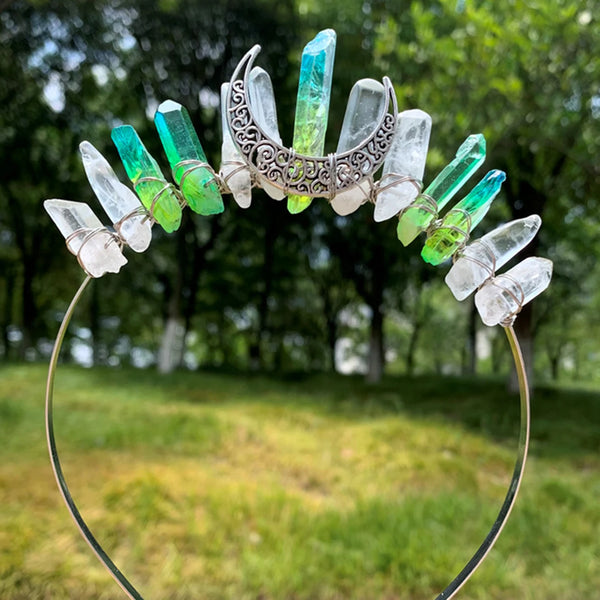 1PC Natural Crystal Quartz Moon Crown Wicca Headband - Spiritual Jewelry